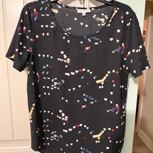 Equipment Black Short Sleeve Top with Multicolor Heart Print